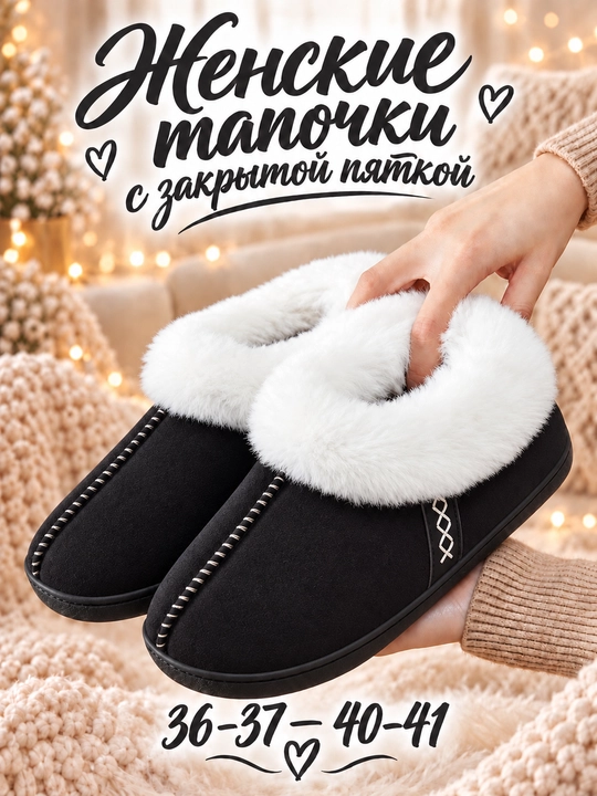 Тапочки женские зимние DISHER CozyStep, с закрытой пяткой и мягкой подкладкой - 