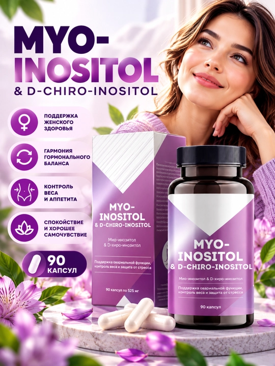 Mio-Inozitol, ozish va homiladorlik va klimaks uchun inotizol, 525 mg 90 ta kapsula