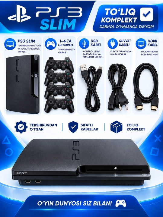 Sony PlayStation 3 Slim, 250/320/500GB HDD, 1-4 geympad