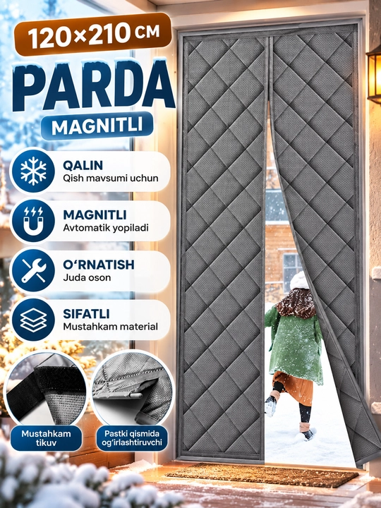 Eshik uchun issiqlik saqlovchi magnitli parda, qishki termo parda, 120x210 sm