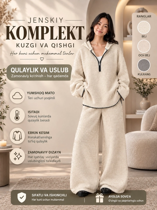 Женский комплект, с капюшоном, осень-зима, стандарт - 