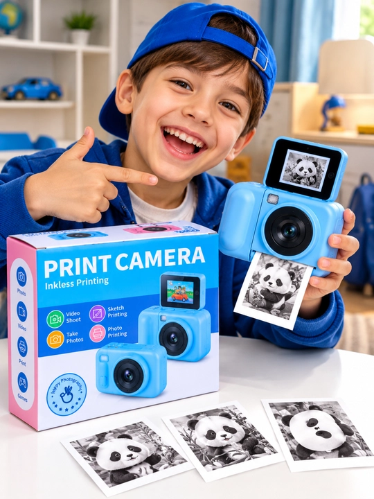 Bolalar uchun fotoapparat oq qora surat chop etadigan kamera, surat va video olish uchun