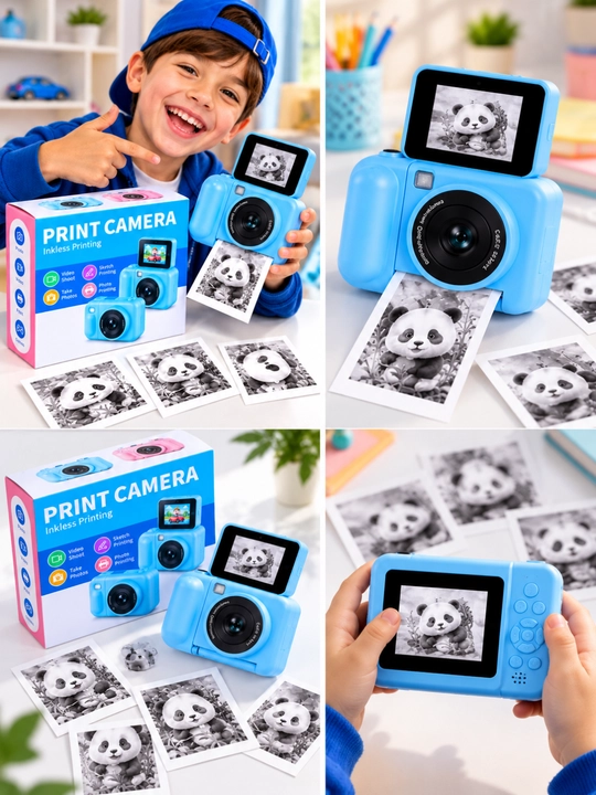 Bolalar uchun fotoapparat oq qora surat chop etadigan kamera, surat va video olish uchun