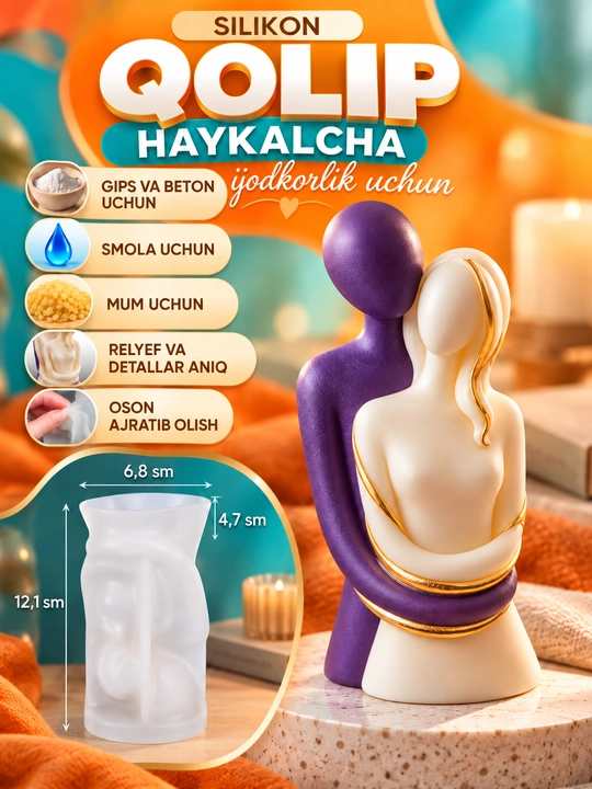 Gips, smola va mumdan haykalchalar uchun silikon qolip, mold