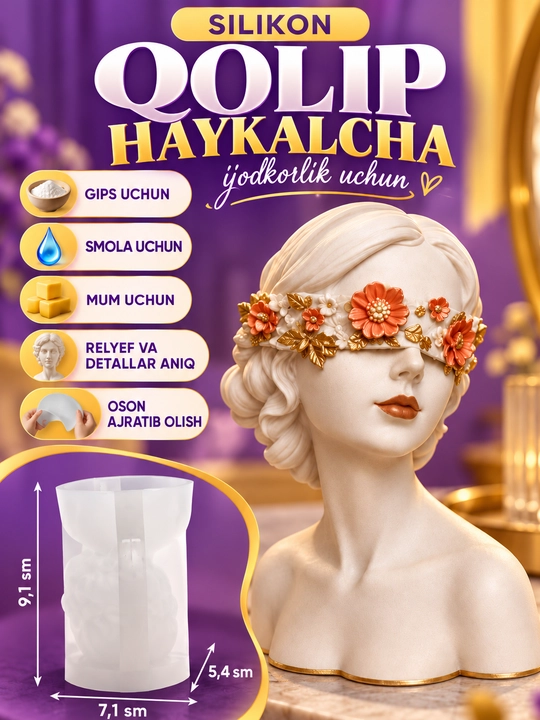 Gips, smola va mumdan haykalchalar uchun silikon qolip, mold