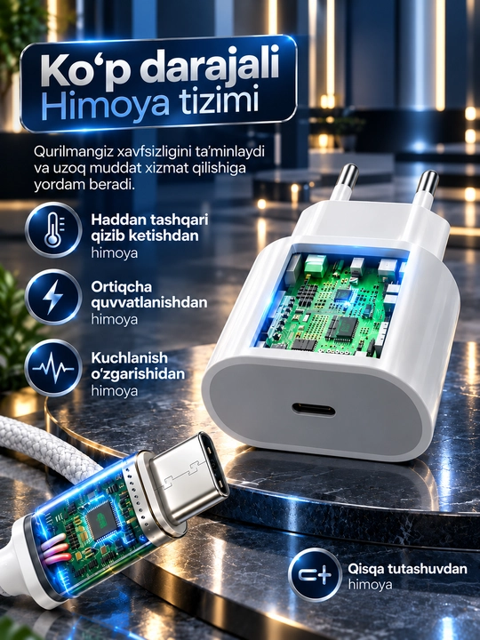 Комплект зарядки 20W для iPhone 15 и 16, кабель type-c-type-c 60W