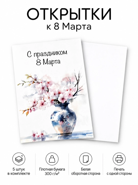 8-mart uchun otkritkalar 5×7 sm, 5 dona, sovg‘a uchun mini-otkritkalar, dizayn tanlovi - 