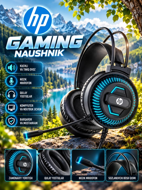 Gaming Naushnik, RGB Yoritish, Mikrofonli, 3.5mm, Qulay Quloqchin, PC va Noutbuk uchun