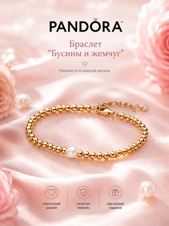 Браслет "Бусины и жемчуг" PANDORA, 563173C01 - 
