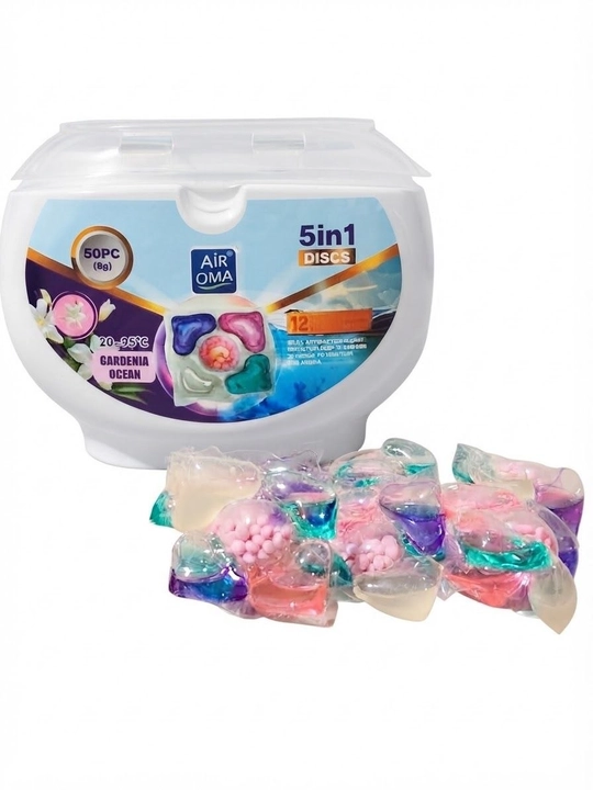 Kir yuvish uchun kapsulalar AIROMA 5in1 Discs 50 dona Gardenia Ocean - 