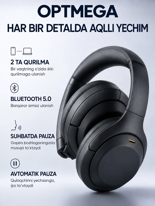 Simsiz quloqchin Bluetooth – to‘liq o‘lcham, mikrofonli, SD karta va radio C2235