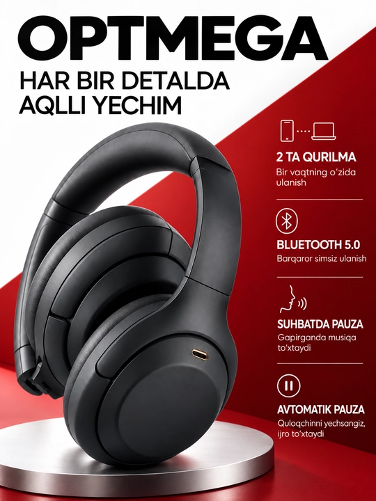 Simsiz quloqchin Bluetooth – to‘liq o‘lcham, mikrofonli, SD karta va radio C2235