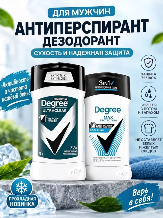 Мужской дезодорант антиперспирант Degree Men, стик от пота и следов на одежде 74г/76г