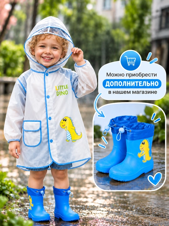 Дождевик детский, с капюшоном, для мальчиков и девочек, от 1 года до 7 лет