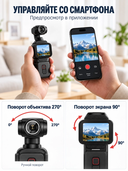 Mini videokamera, cho‘ntak kamera, buriladigan ekranli kamera, blog va sayohat uchun qulay