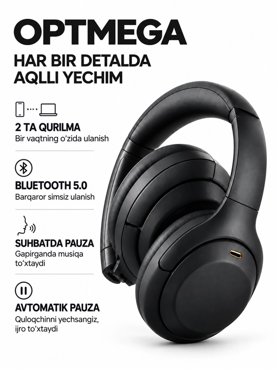 Simsiz quloqchin Bluetooth – to‘liq o‘lcham, mikrofonli, SD karta va radio C2235