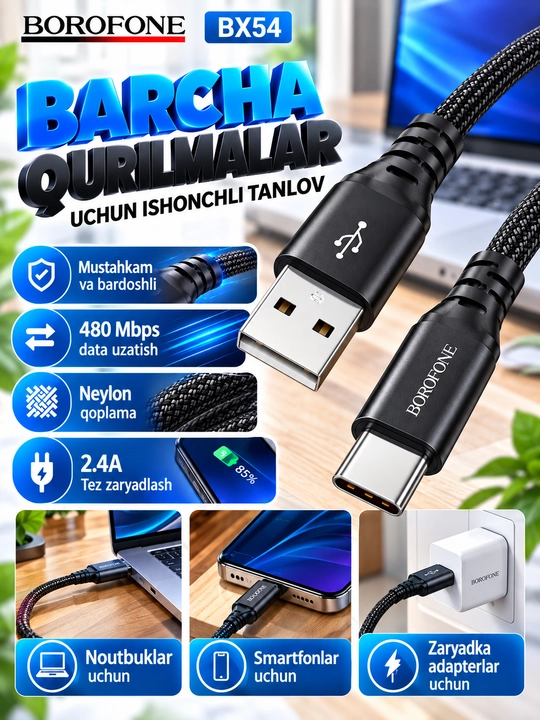 Кабель BOROFONE BX111 Lightning для зарядки телефона 2.4A белый 1 м