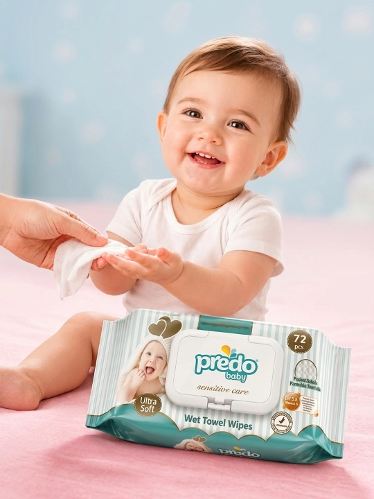 Predo Baby Sensitive Care bolalar nam salfetkalari. Bolalar salfetkalari