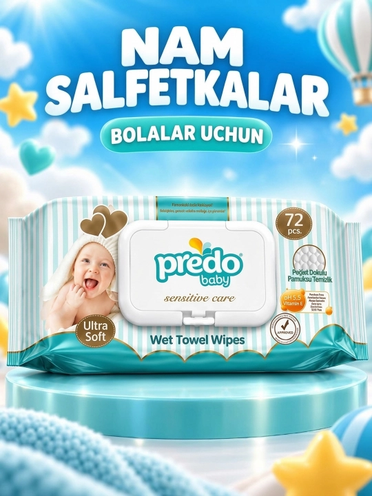 Детские влажные салфетки Predo Baby Sensitive Care. Салфетки для детей - 