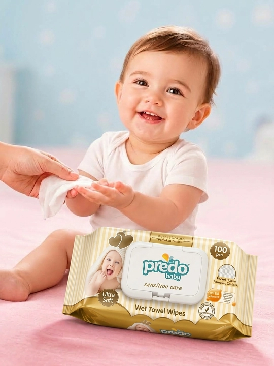 Predo Baby Sensitive Care bolalar nam salfetkalari. Bolalar salfetkalari