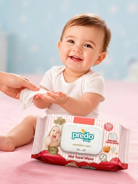 Predo Baby Sensitive Care bolalar nam salfetkalari. Bolalar salfetkalari