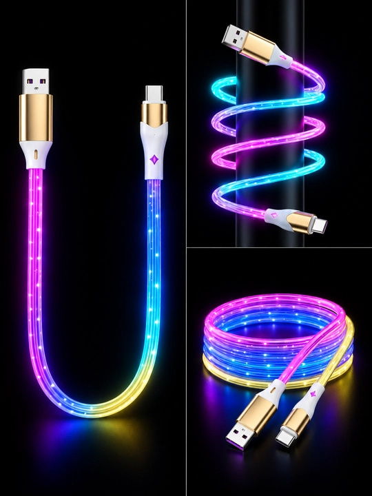 USB Type-C кабель с RGB подсветкой, светящийся кабель для зарядки