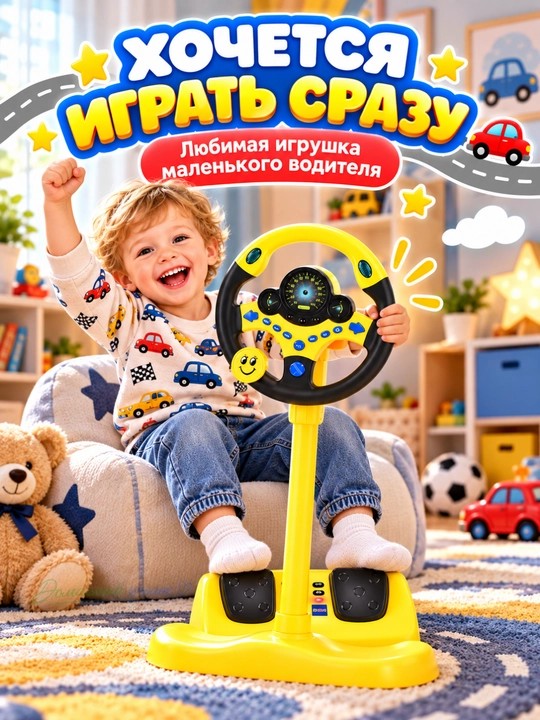 Детский музыкальный руль с педалями и подсветкой — игровой набор водителя