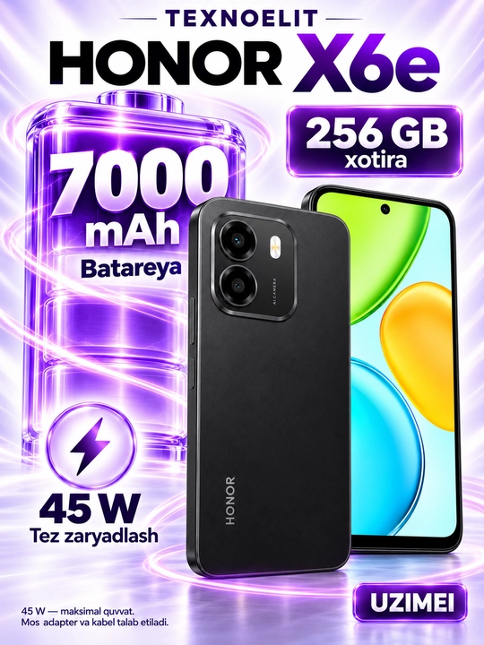 HONOR X6e smartfoni, 256 GB, 7000 mA·soat batareya, 50 MP kamera - 