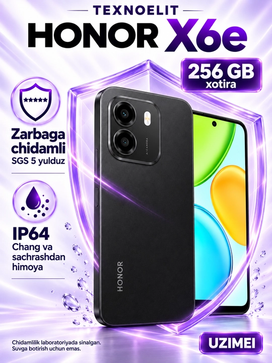 HONOR X6e smartfoni, 256 GB, 7000 mA·soat batareya, 50 MP kamera