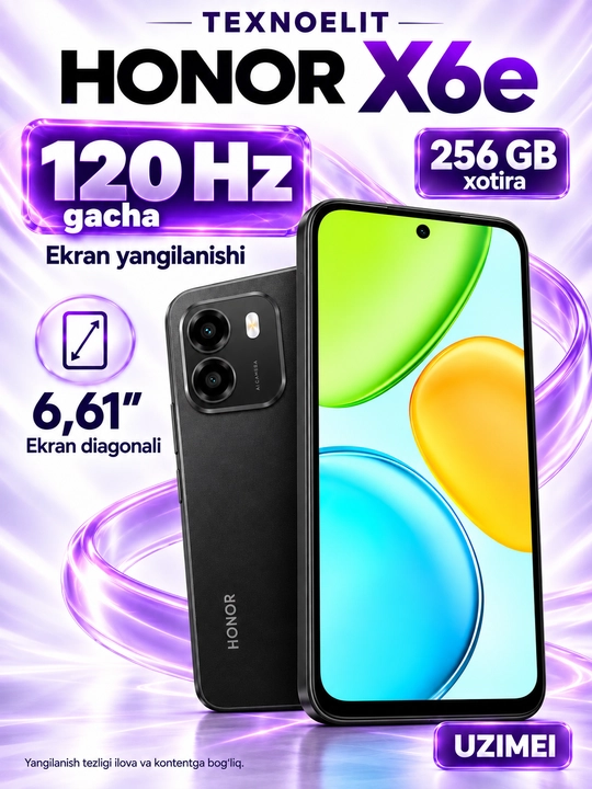 HONOR X6e smartfoni, 256 GB, 7000 mA·soat batareya, 50 MP kamera