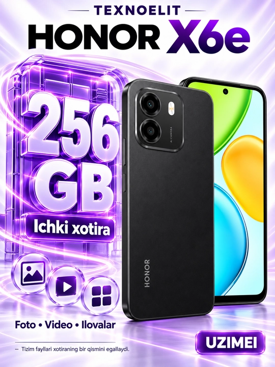 HONOR X6e smartfoni, 256 GB, 7000 mA·soat batareya, 50 MP kamera