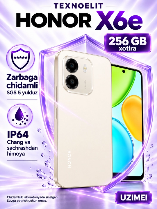 HONOR X6e smartfoni, 256 GB, 7000 mA·soat batareya, 50 MP kamera