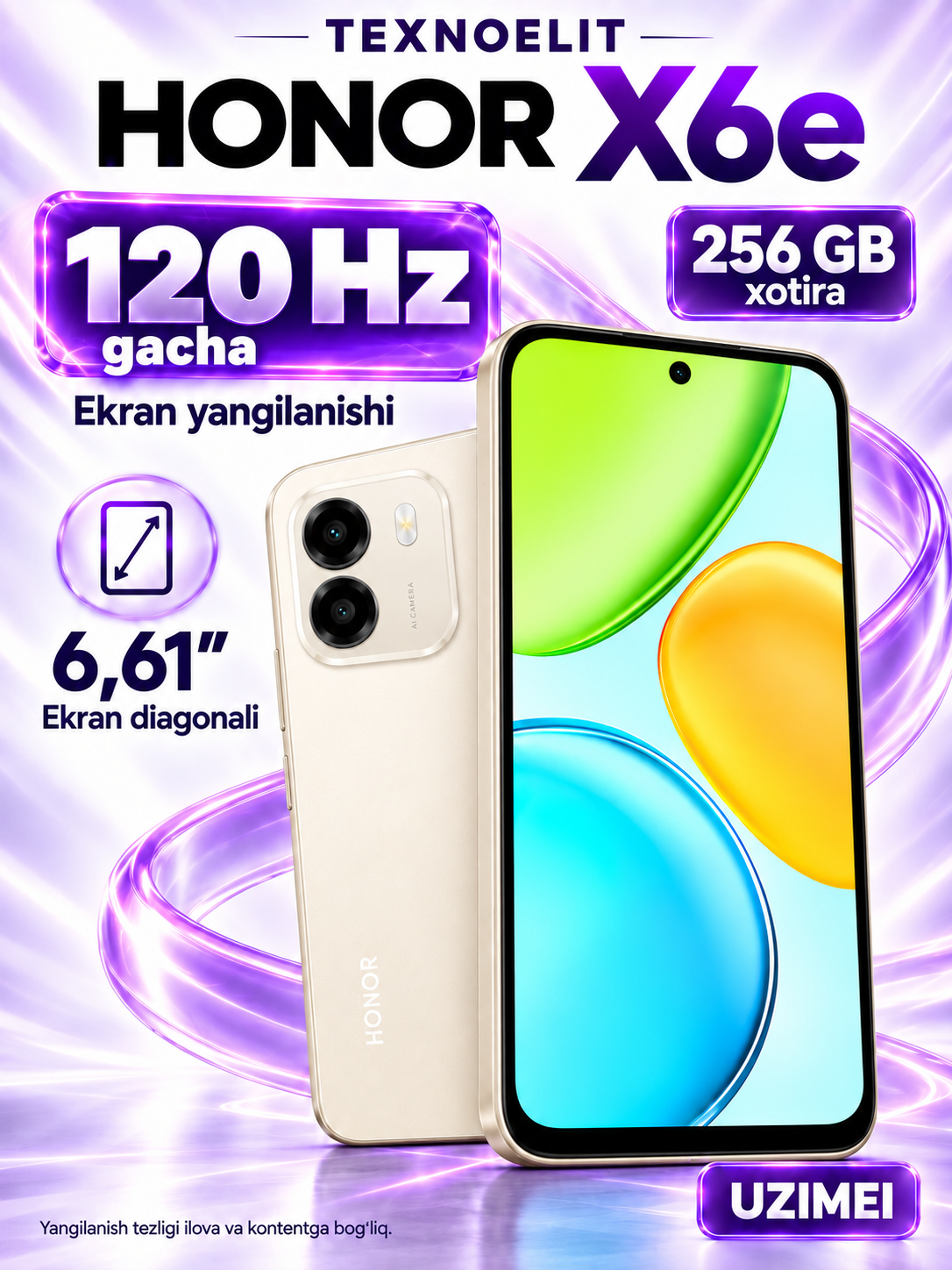 HONOR X6e smartfoni, 256 GB, 7000 mA·soat batareya, 50 MP kamera