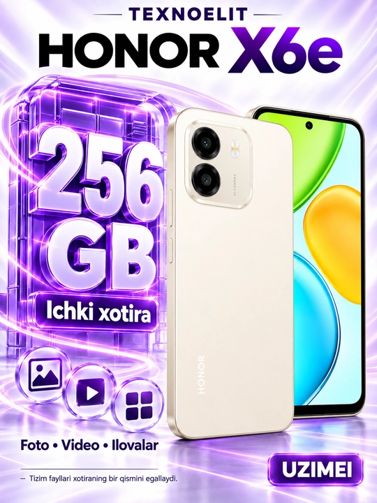 HONOR X6e smartfoni, 256 GB, 7000 mA·soat batareya, 50 MP kamera