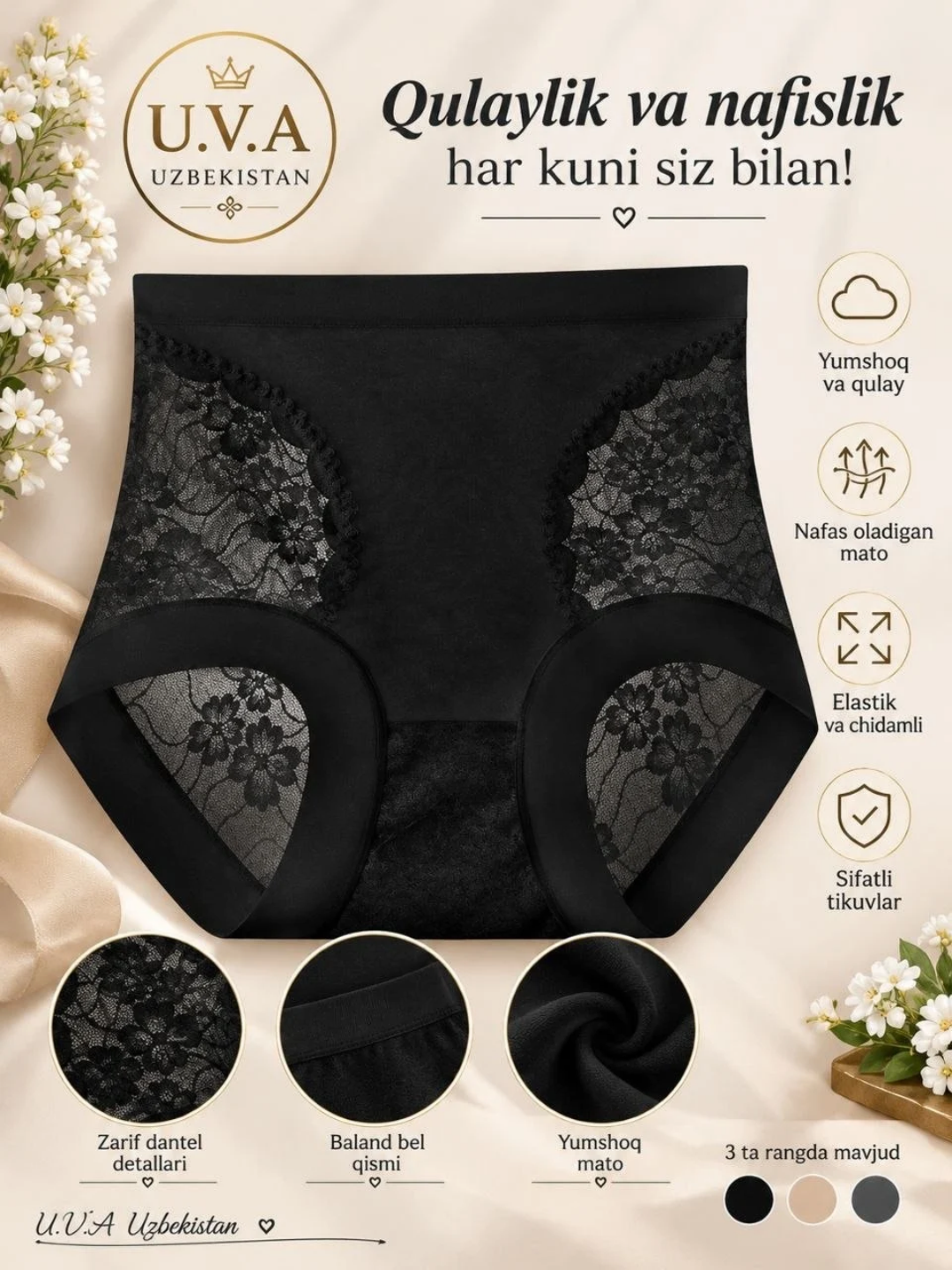 Женские кружевные трусики с высокой посадкой, больших размеров - 