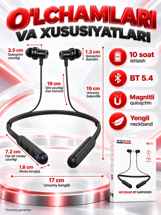Наушники BOROFONE BE64 , беспроводные Bluetooth, шейные спортивные, черные