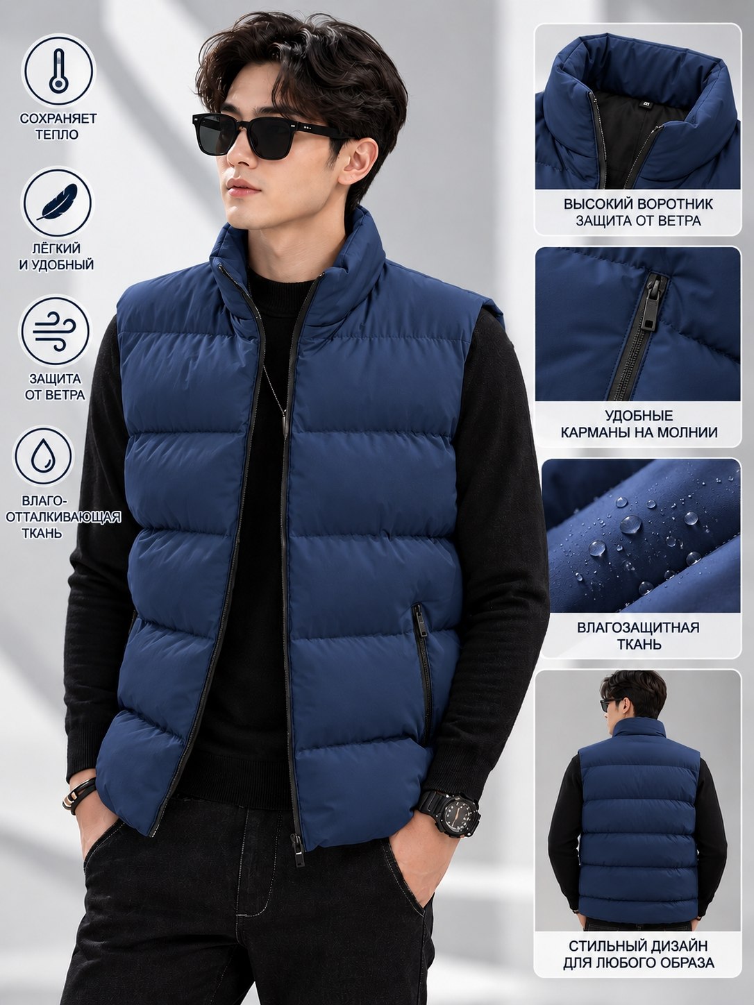 Erkaklar va ayollar uchun issiq jiletka — tikilgan bezrukavka, razmer S,M,L,XL,2XL,3XL