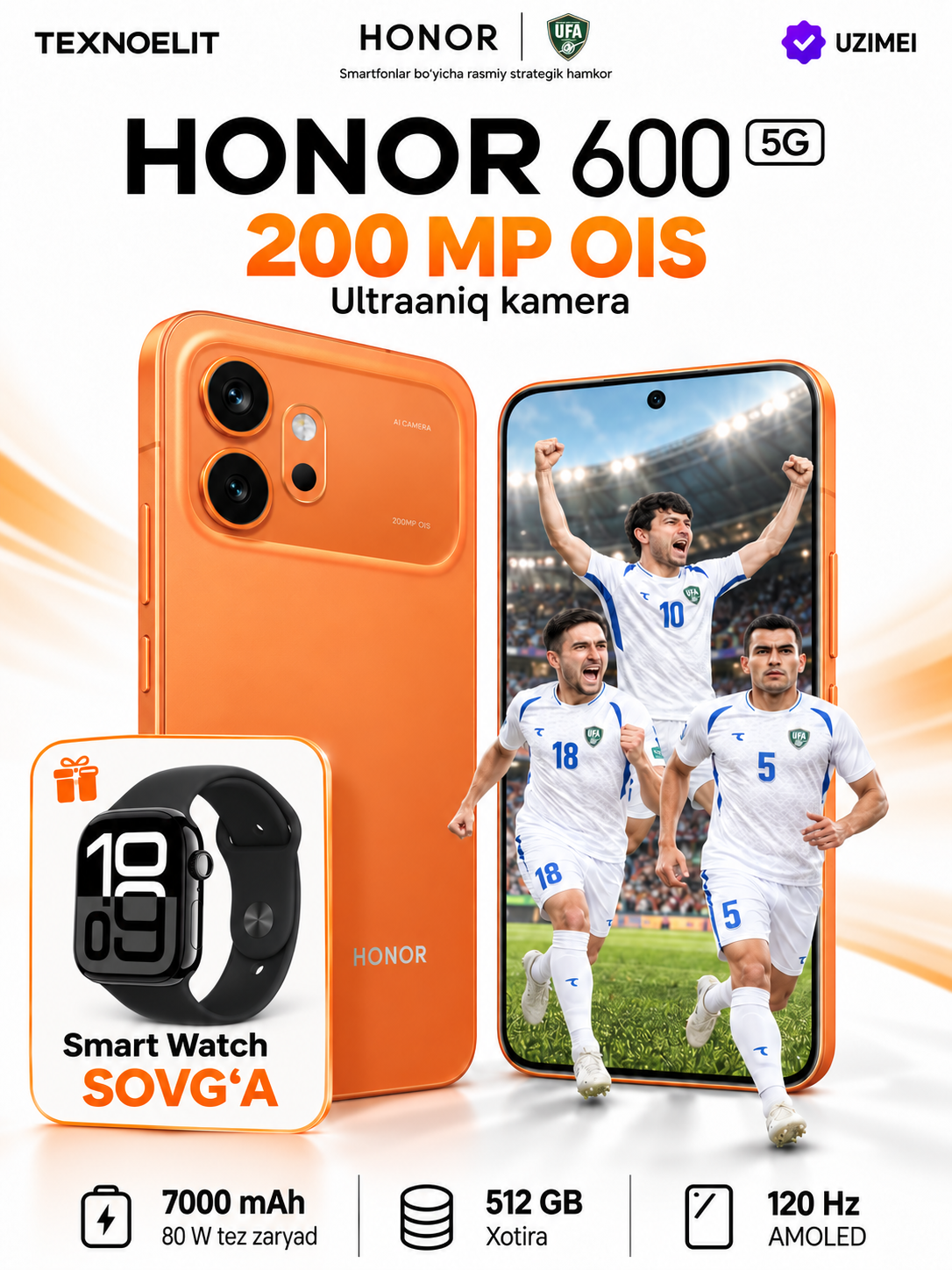 Honor 600 5G Smartfoni, 512 GB, AMOLED 120Hz, Snapdragon 7 Gen 4, +Smart watch - 