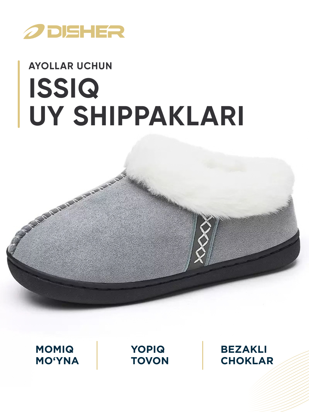 DISHER CozyStep ayollar qishki uy tapochkalari, yumshoq astarli, ayollar shippaklari