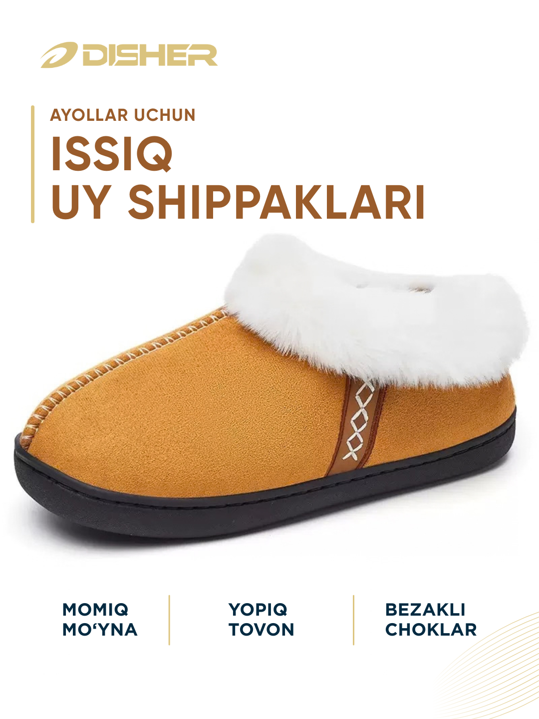 DISHER CozyStep ayollar qishki uy tapochkalari, yumshoq astarli, ayollar shippaklari