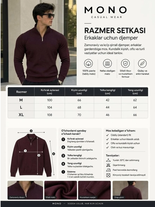 Erkaklar sviteri, fermuarli jemper, polzamog, sviter, yarim fermuarli