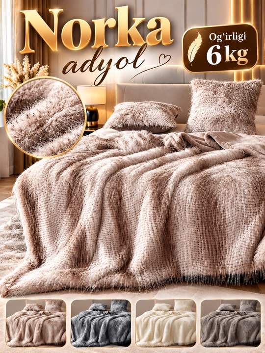 Adyol Norka yumshoq moʻynali, 6 kg, qalin va issiq ustki yopinchiq, uy uchun pled - 