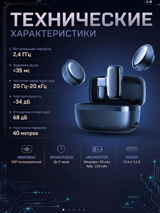 Simsiz mikrofon telefon uchun, 2 dona, lavalier iPhone, Android uchun, Type-C
