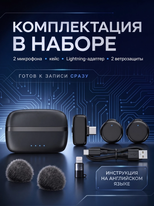 Simsiz mikrofon telefon uchun, 2 dona, lavalier iPhone, Android uchun, Type-C