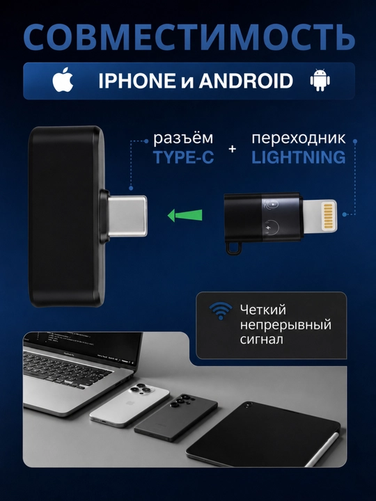 Simsiz mikrofon telefon uchun, 2 dona, lavalier iPhone, Android uchun, Type-C