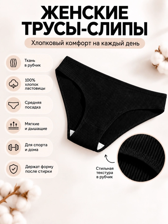 Ayollar uchun slipli trusiklar, paxtadan, chokli, yopiq belbog‘li, 100% paxta, XB, sliplar - 
