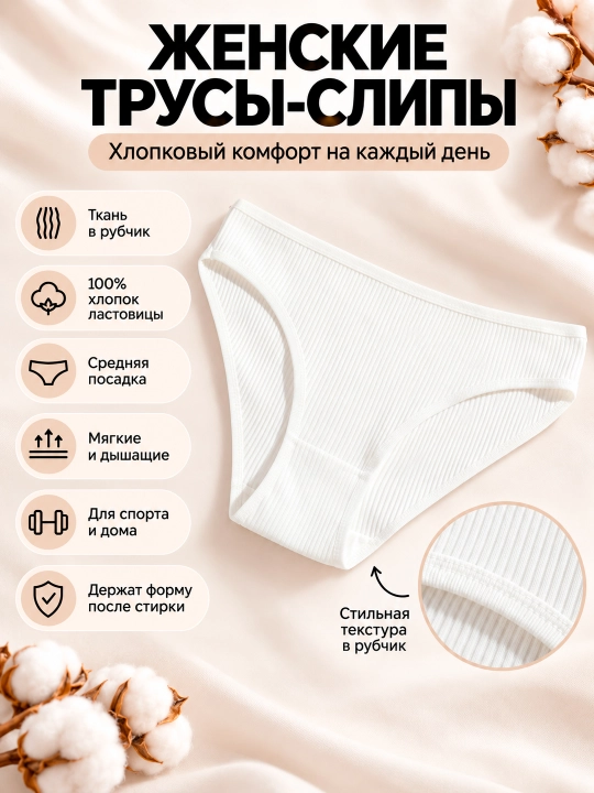 Ayollar uchun slipli trusiklar, paxtadan, chokli, yopiq belbog‘li, 100% paxta, XB, sliplar - 
