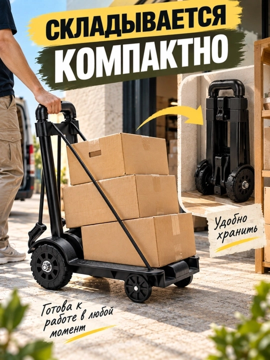 Yuk aravachasi, yig‘iladigan g‘ildirakli qo‘l aravasi, 50 kg gacha, 40×20 sm