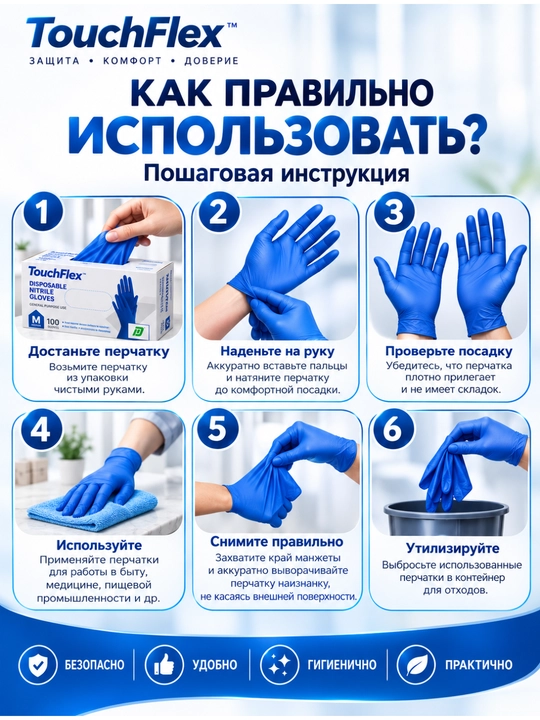 Одноразовые перчатки TouchFelix, нитриловые, неопудренные, 100 шт