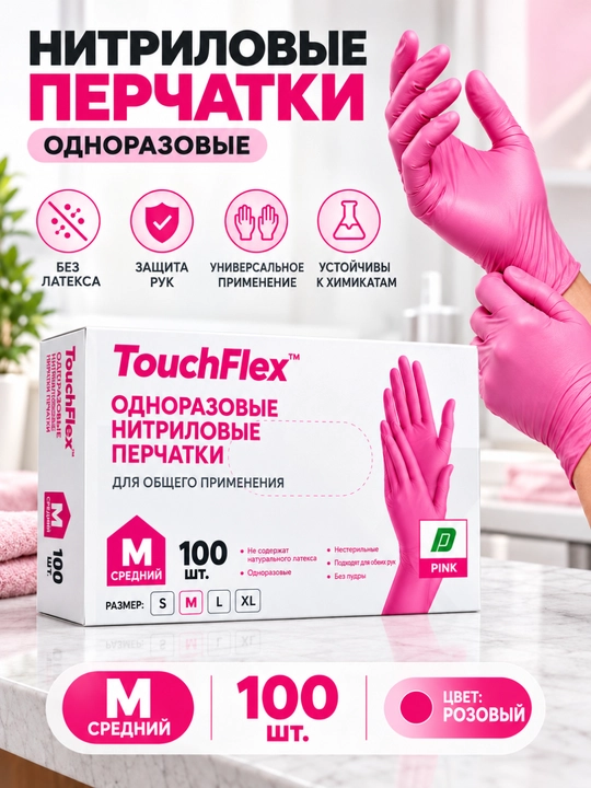 Одноразовые перчатки TouchFelix, нитриловые, неопудренные, 100 шт - 